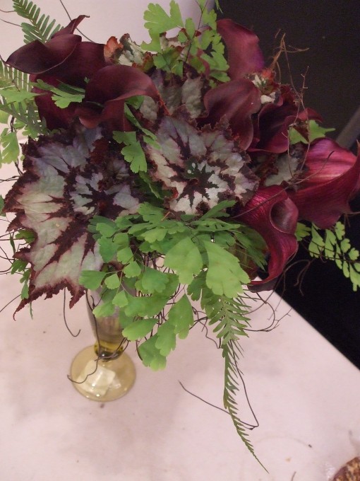 Bouquet with Maidenhair Fern, Calla Lilies, and Begonia